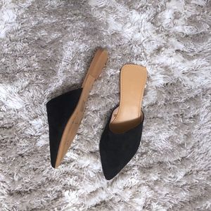 Black Faux Suede Flat Mules